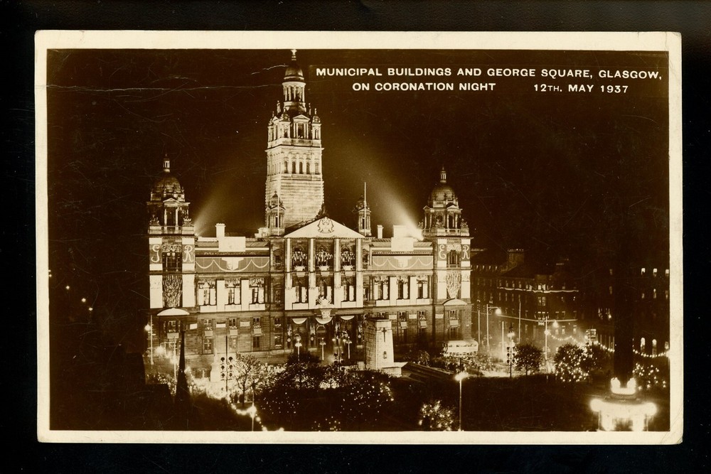 Royalty RPPC Coronation Night Glasgow Scotland vintage photo postcard