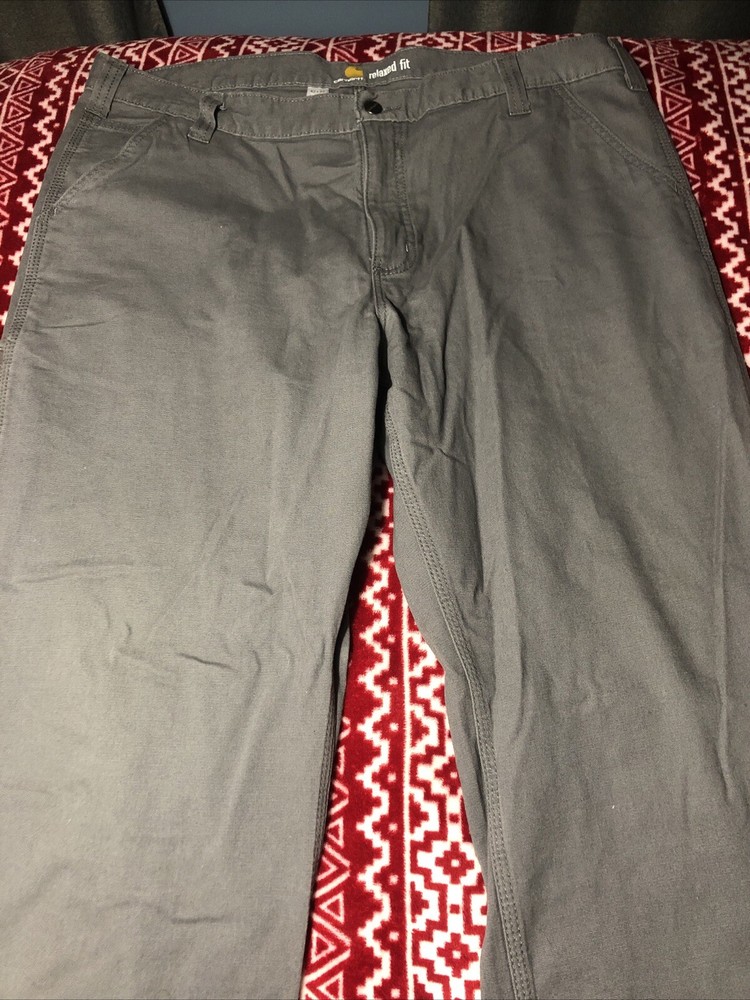 Men’s Carhartt Work Pants 42/32 Heavy Cotton Relaxed Fit Gray. Pre-Owned.
