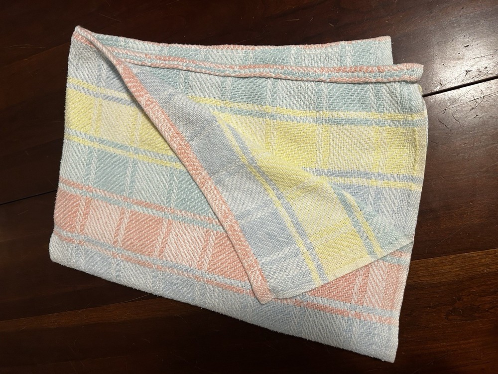 Beacon Vintage Pastel Plaid Waffle Weave Cotton Baby Blanket Blue/Yellow/Pink