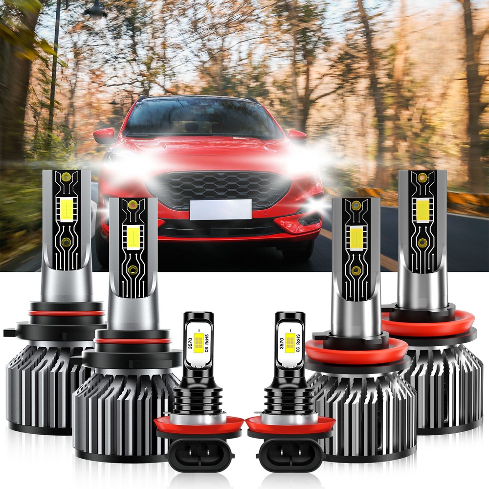 For Ford Escape 2017-2023 6x Combo LED Headlight Hi/Lo Bulb + Fog Lamp 6500K