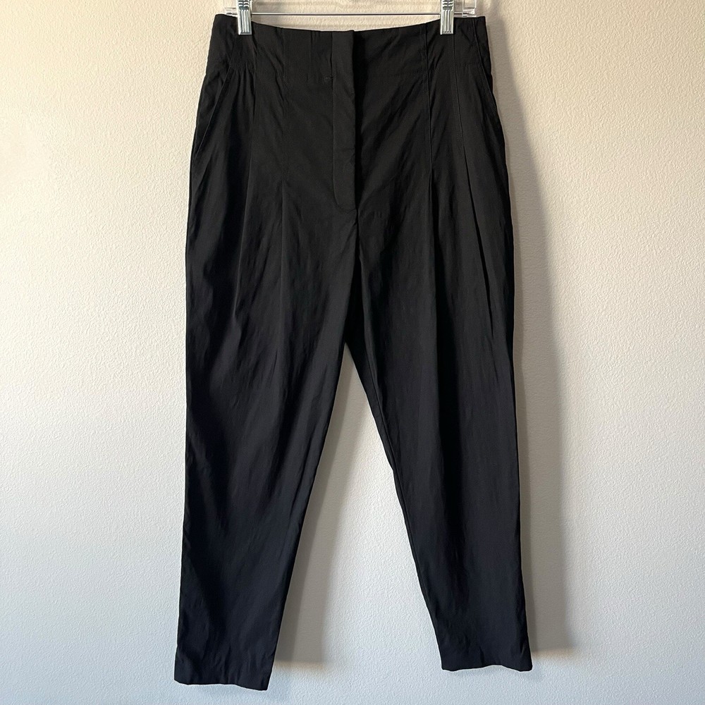 A.L.C. Black Davon High-Rise Linen-Blend Pant Size 10 Pleated Front Tapered
