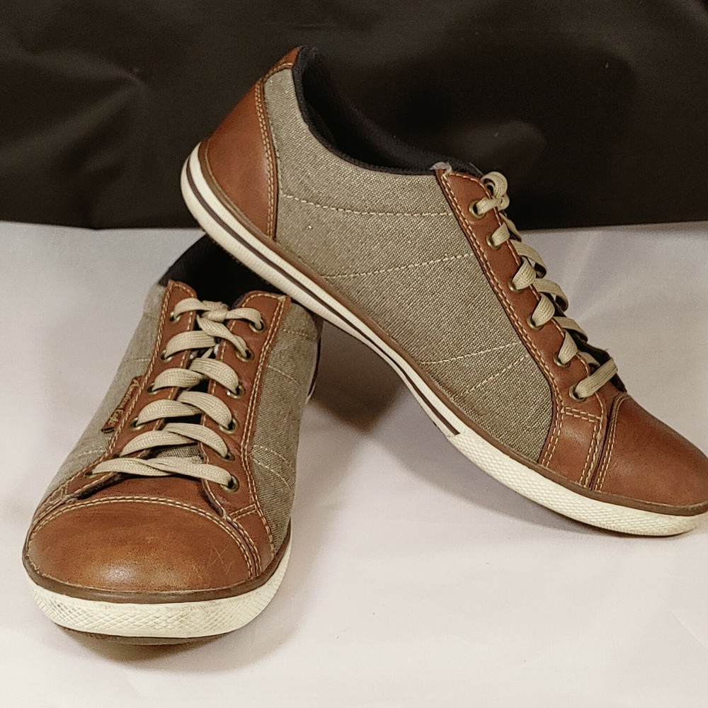 American Eagle Mens Size 10 Brown Leather and Canvas Two Tone Lo-top Sneakers