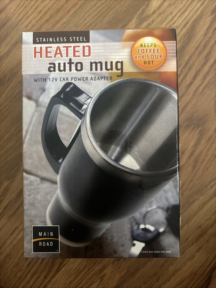 Stainless Steel 12V Heated Auto Mug for Cars with Power Adapter