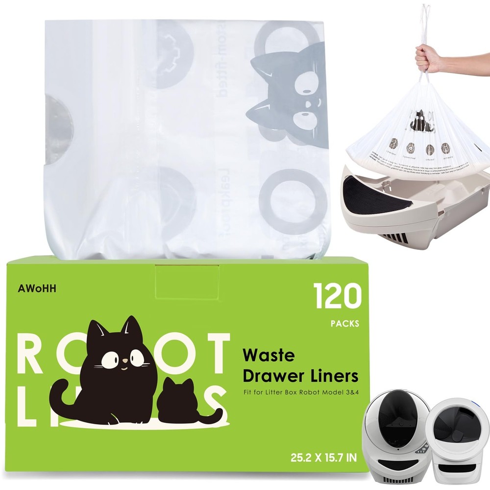Cat Litter Box Robot 4 and 3 Waste Bags, 120 Pack Automatic Litter Box Bags, ...