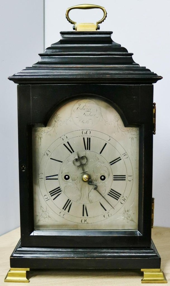Antique English Edwin Fisher Bath Ebonised Twin Fusee Striking Bracket Clock