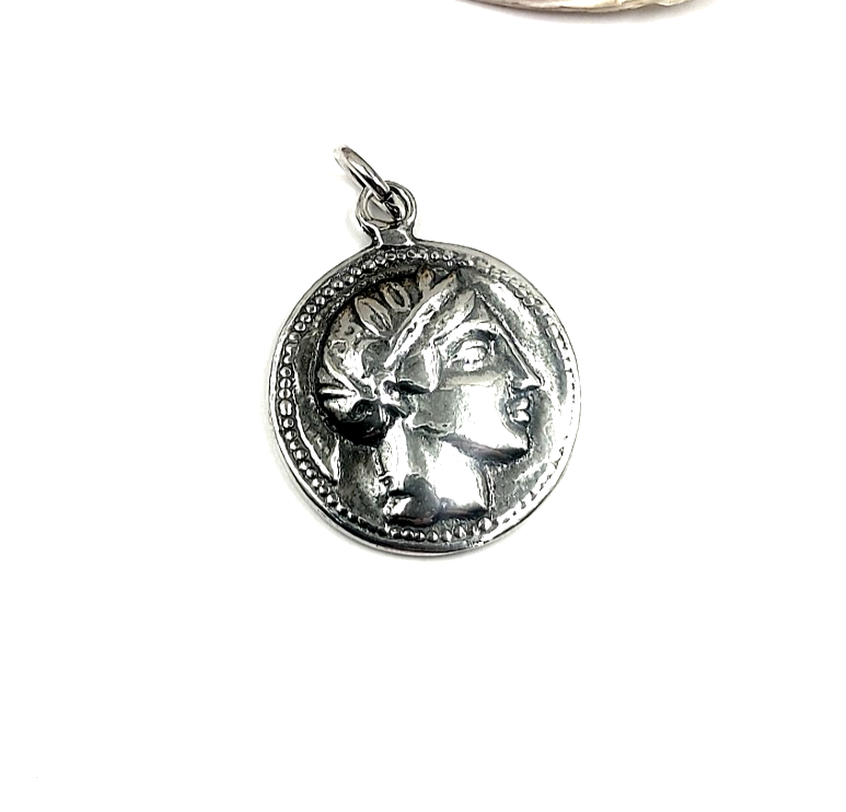 Handmade Sterling Silver 925 Ancient Greek Coin Athena Owl Pendant