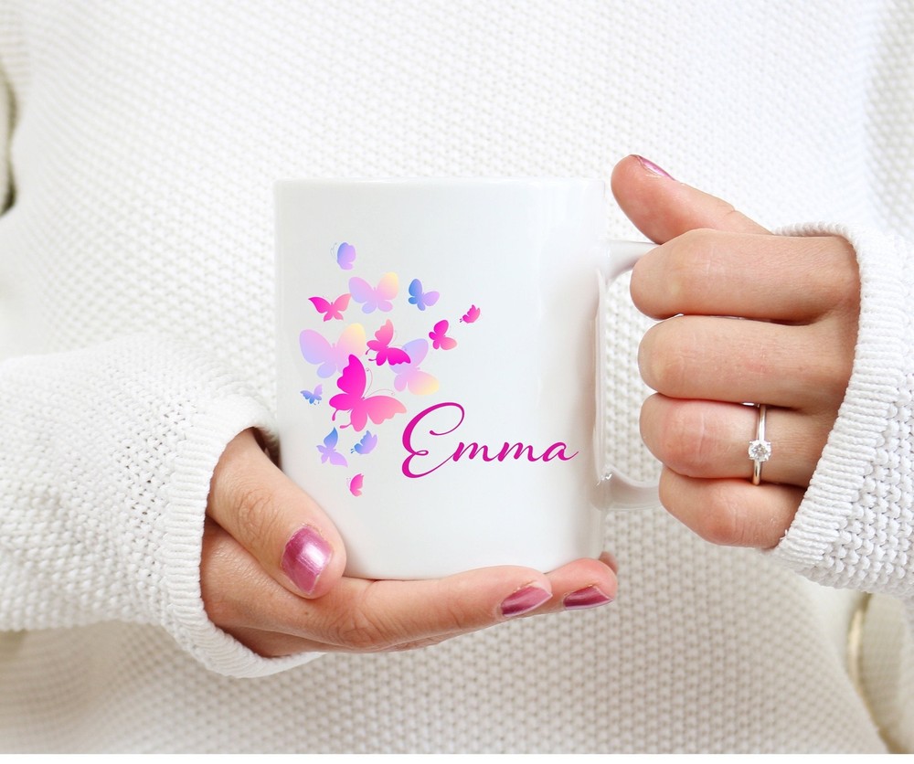 Personalized Mug Butterfly Name Mug Custom Personalized Mug Watercolor Butterfly