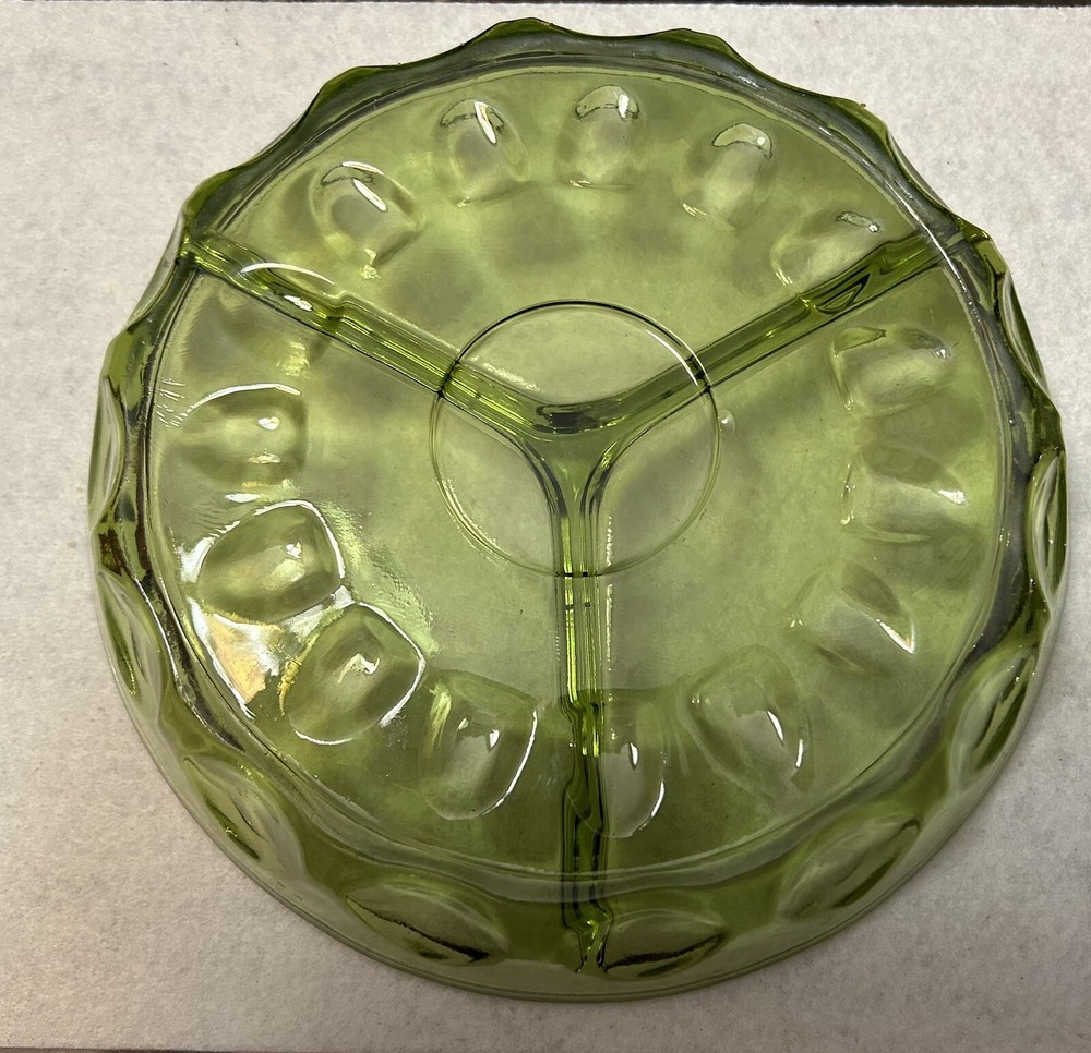 Vintage Green Kings Crown Thumbprint Indiana Glass Candy Nut Dish Bowl