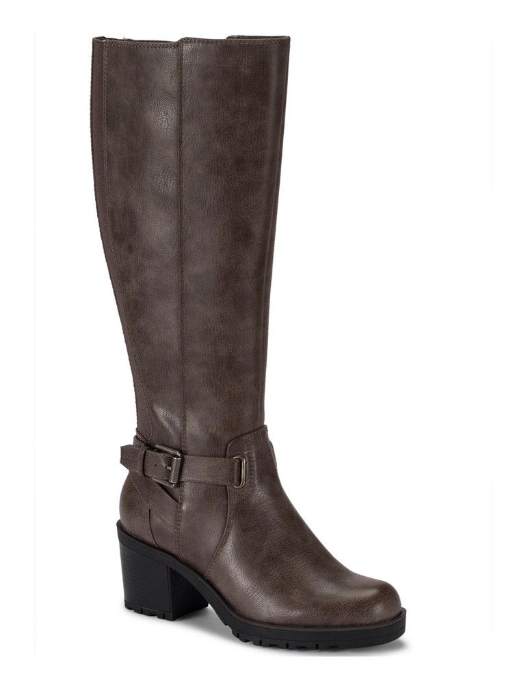 BARETRAPS Womens Gray Ankle Strap Tempist Round Toe Block Heel Riding Boot 5 M