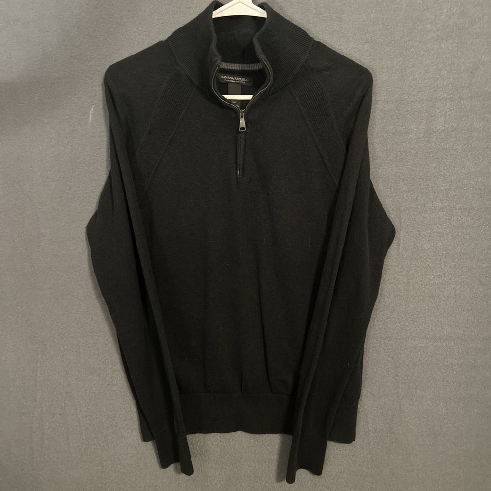 Banana Republic Cashmere Blend 1/4 Zip Sweater Men’s Medium Black Preppy Outdoor