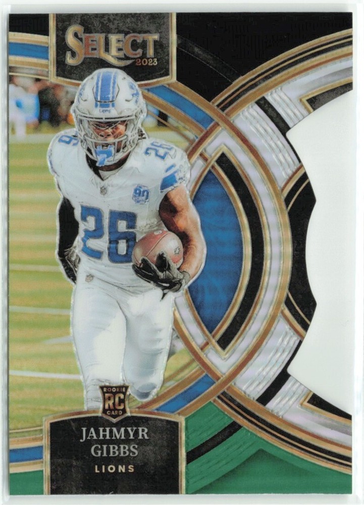 2023 Panini Select - Premier Level Black & Green Prizm Die-Cut #198 Jahmyr Gibbs (RC)