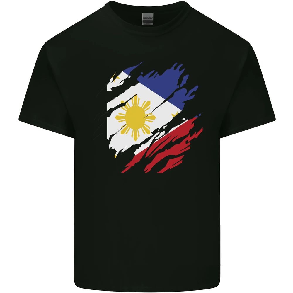 Torn Philippines Flag Pilipino Day Football Mens Cotton T-Shirt Tee Top