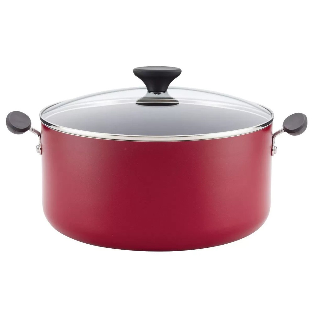 Farberware Reliance 10qt Red Nonstick Aluminum Wide Stock Pot for Large Batch Cooking  