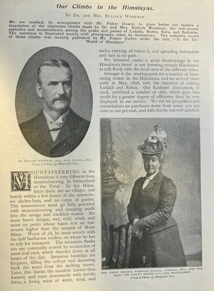 1900 Fanny Bullock Workman Mountain Climbing in the Himalayas illustrated