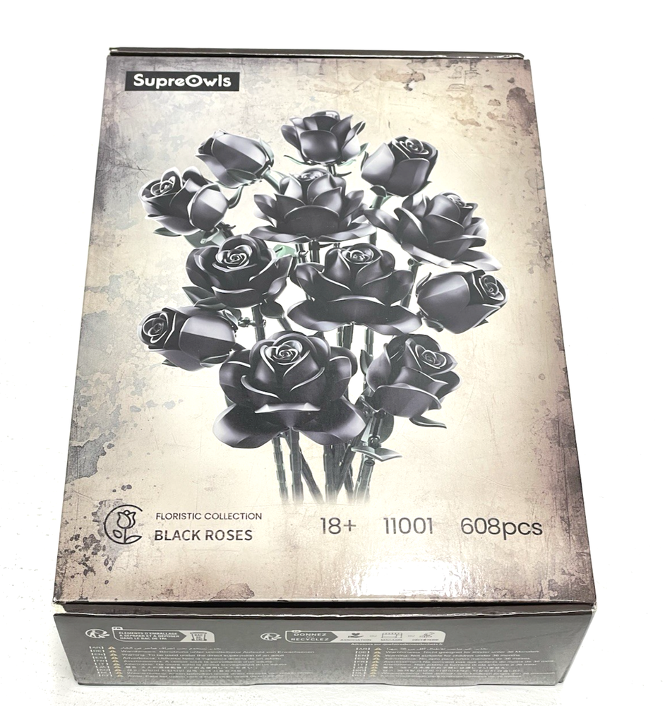 Gothic Black Roses Bouquet Artificial Forever Flowers Botanical Building Set  