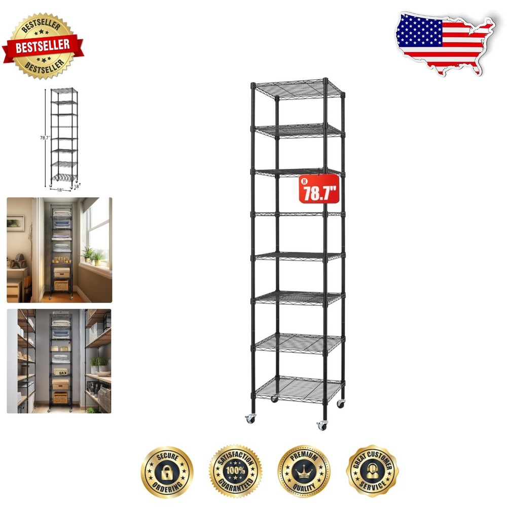 Versatile Heavy-Duty 8-Tier Shelving System with Wheels - Perfect for Pantry Use