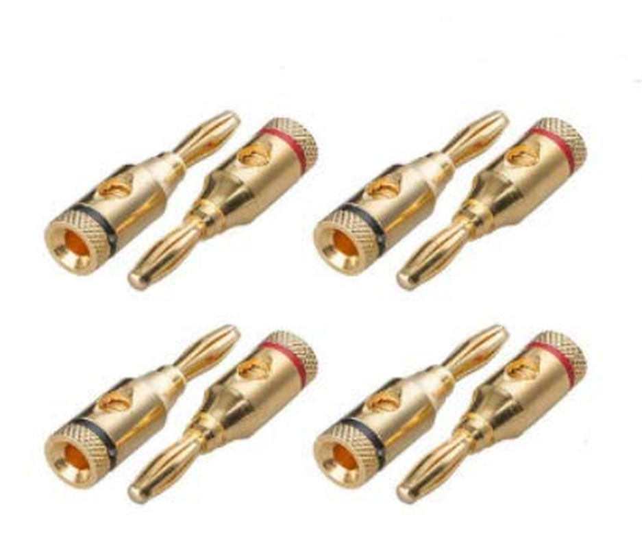 4 Pairs Gold Plated Speaker Banana Plugs – Open Screw Type Connector for Speaker