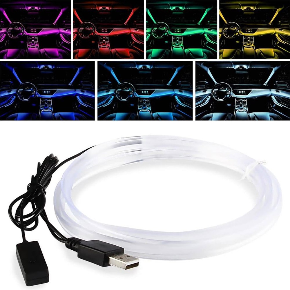 1 in 1 Car Interior Light Atmosphere Neon RGB Strip USB Fiber OpticAuto Ambient;