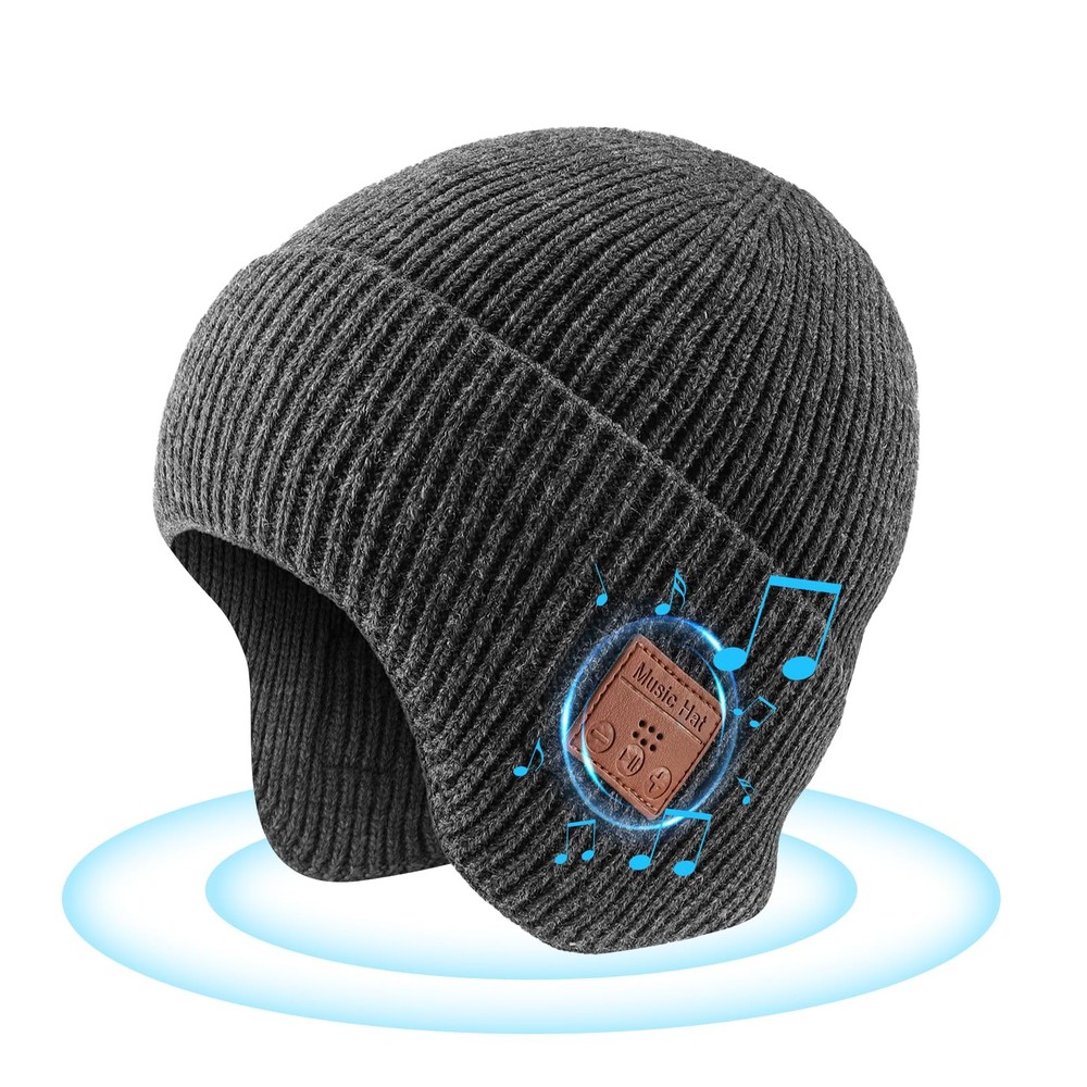 Bluetooth Beanie Hat with Headphones, Wireless Winter One Size, T-dark Grey