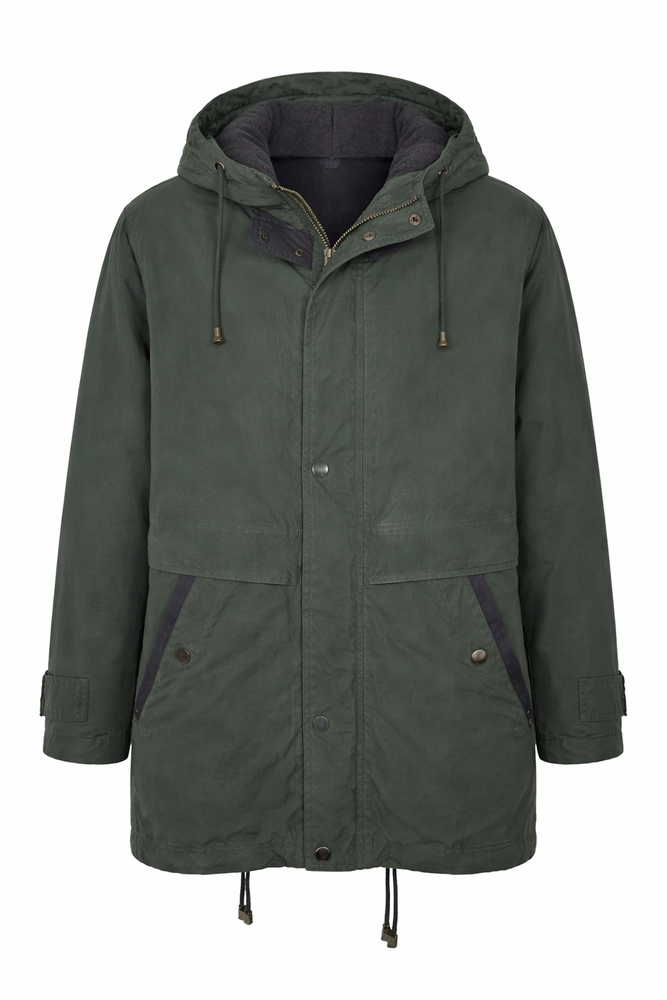 Mens Green Hooded Parka Jacket Fleece Lined Long Coat Outdoor Winter Size L