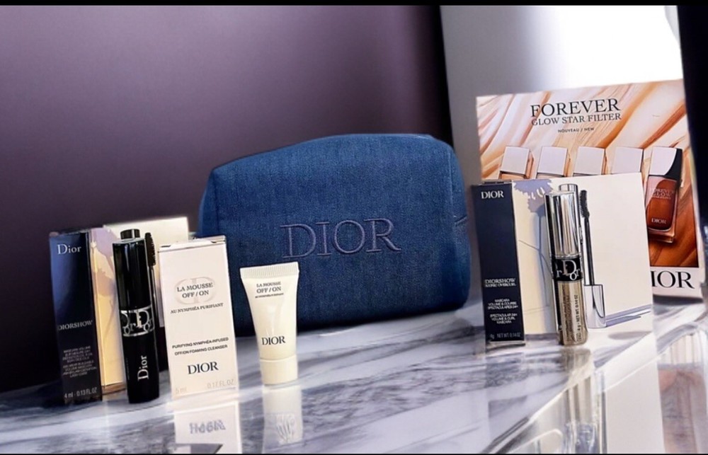 NEW! DIOR Beauty Travel Sized Box -Lot of Small Dior Products + Dior Pouch Bag