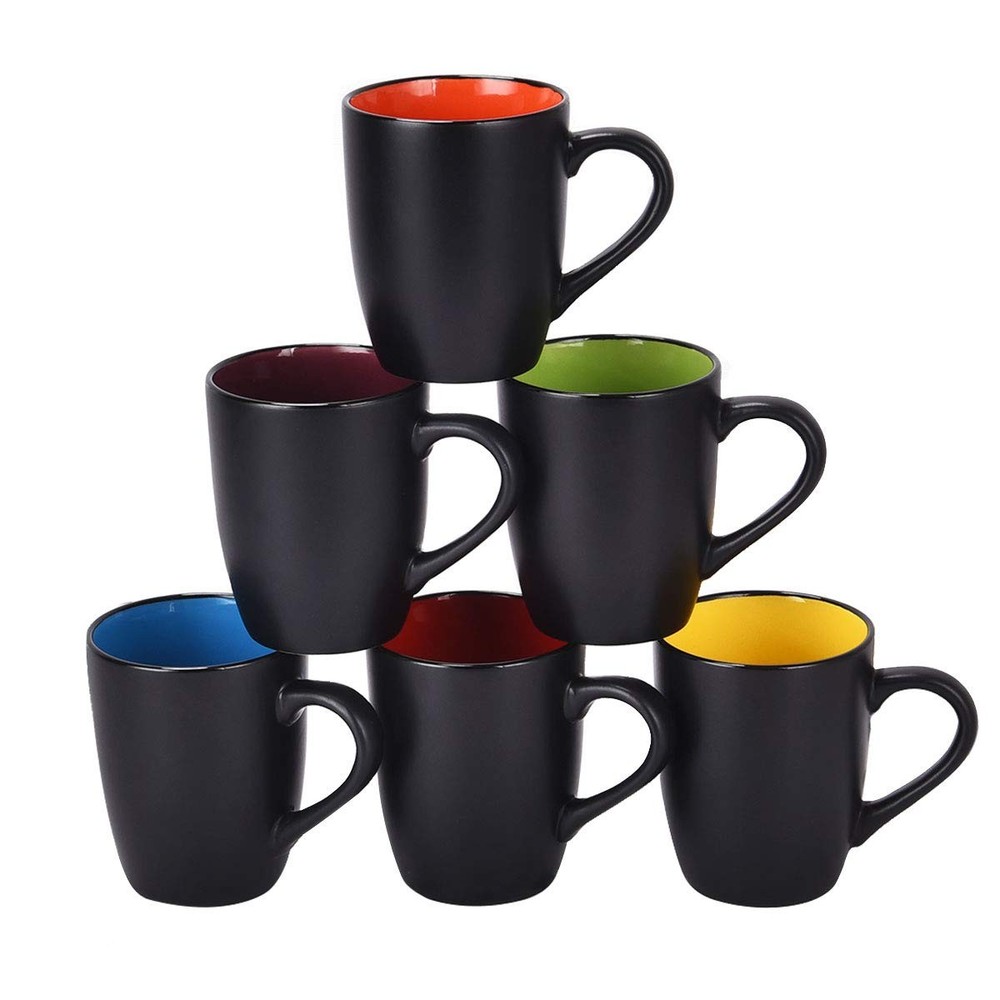 Set Of 6 Coffee Mugs 16 Ounces Matte Black Porcelain Mug Set Large Size