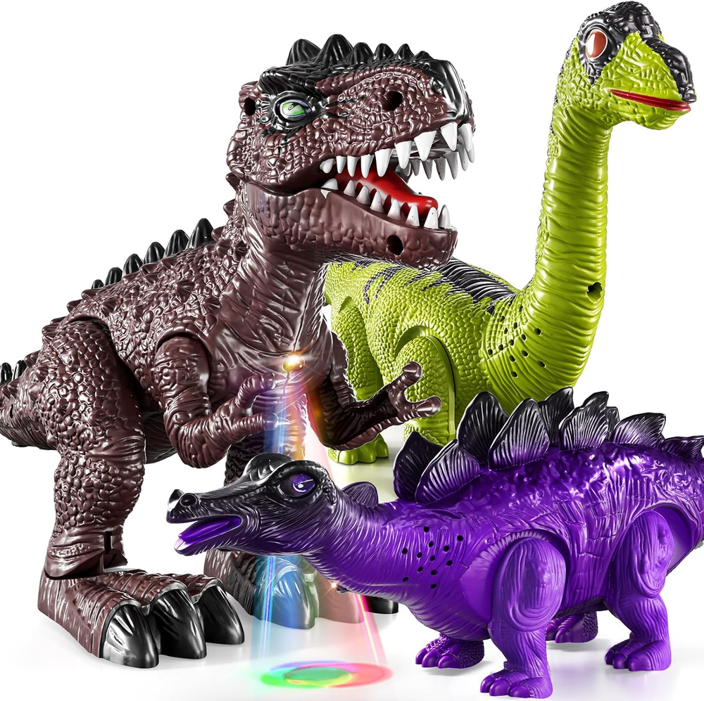 3-Pack Electronic Walking Dinosaur Toys for Toddlers 2-4, Moving Dinosaurs To...