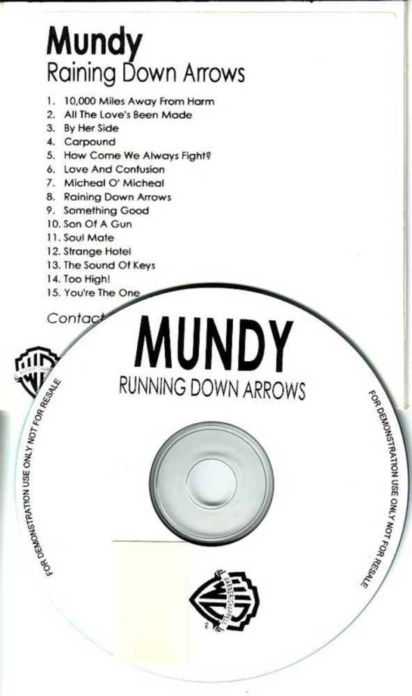 MUNDY Running Down Arrows ADVNCE PROMO CD 4 UNRELEASE