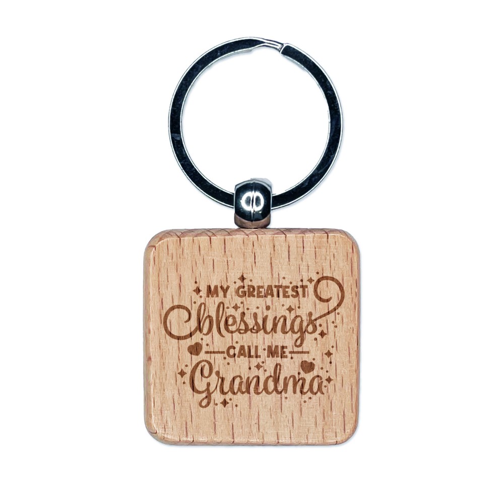 Grandma Engraved Wood Keychain with My Greatest Blessings  