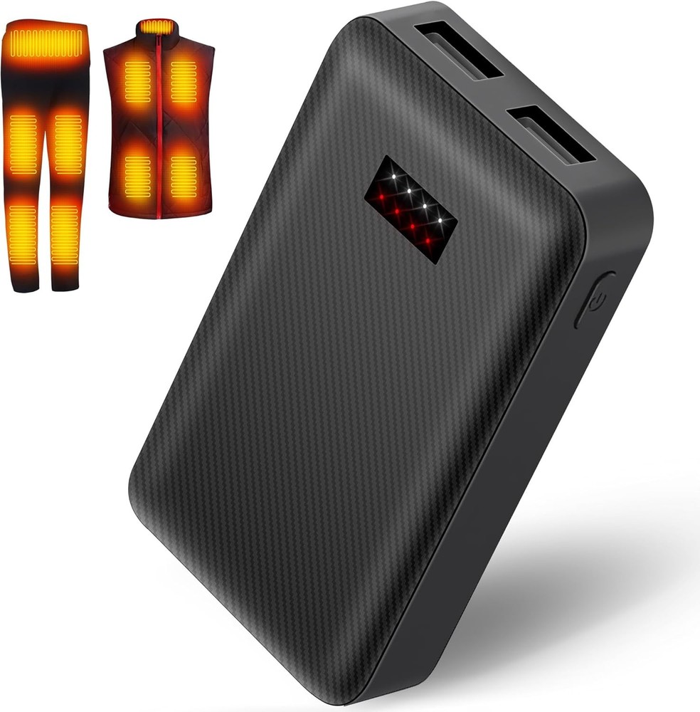 16000mAh Portable Power Bank for Heated Vest Jacket with 5V2A USB Port in Black