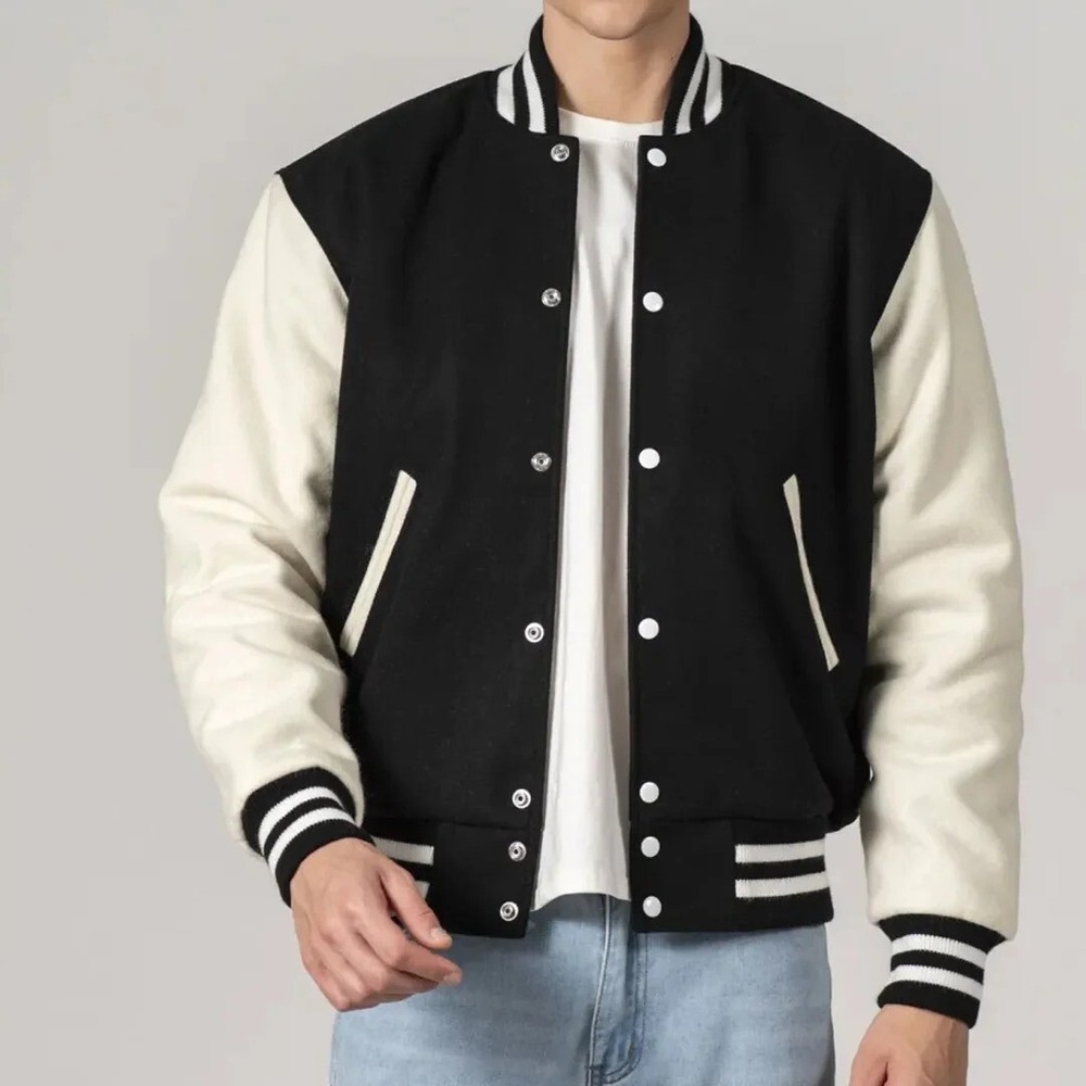 Black and White Unisex Varsity Letterman Jacket