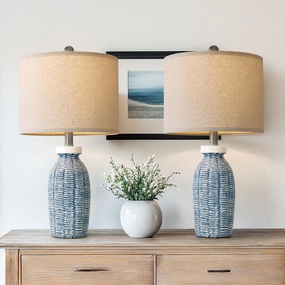 Set of 2 Boho Farmhouse Table Lamps for Bedroom or Living Room 22.75-Inch Height