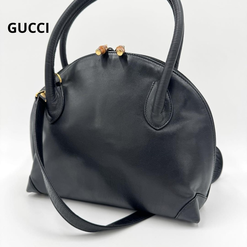 Gucci Bamboo Leather Tote Crossbody Shoulder Bag Pre-Owned