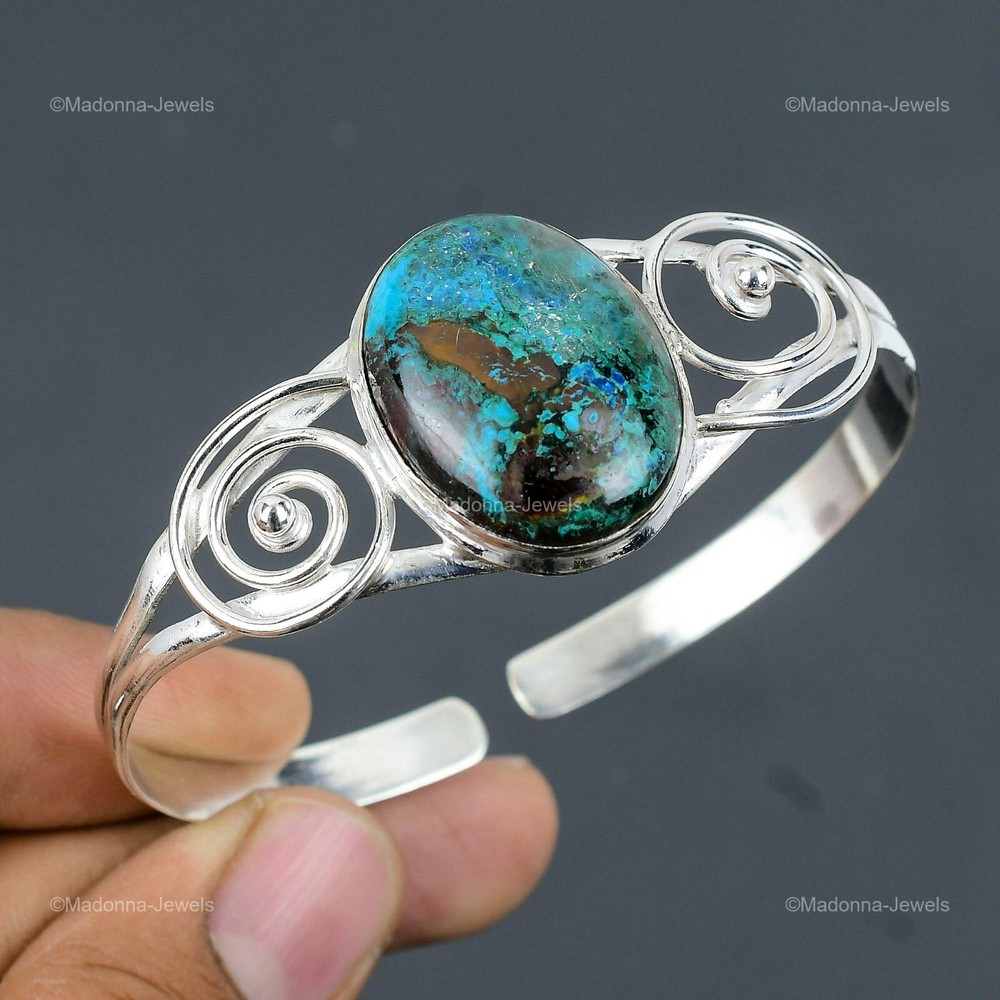 Mothers Day Sterling Silver Shattuckite Gemstone Bangle Jewelry-image