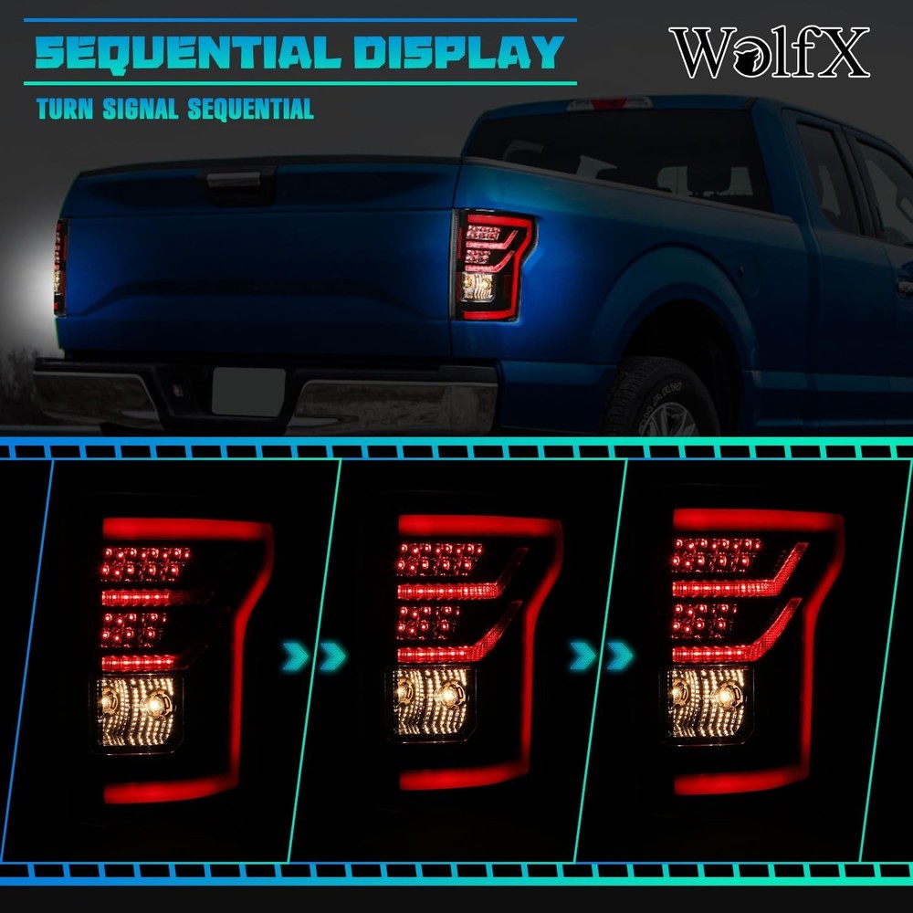 Pair Sequential Tail Light For 2015 2016 2017 Ford F-150 Clear Lens Rear Lamps