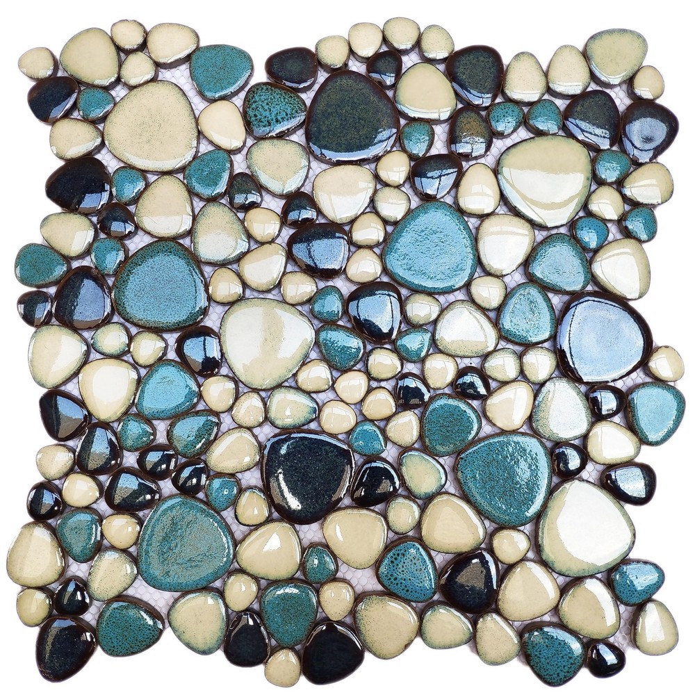Pebble Tiles 5 Sheets, Aqua Teal Blue Mosaic Tiles for Accent Wall Backsplash...