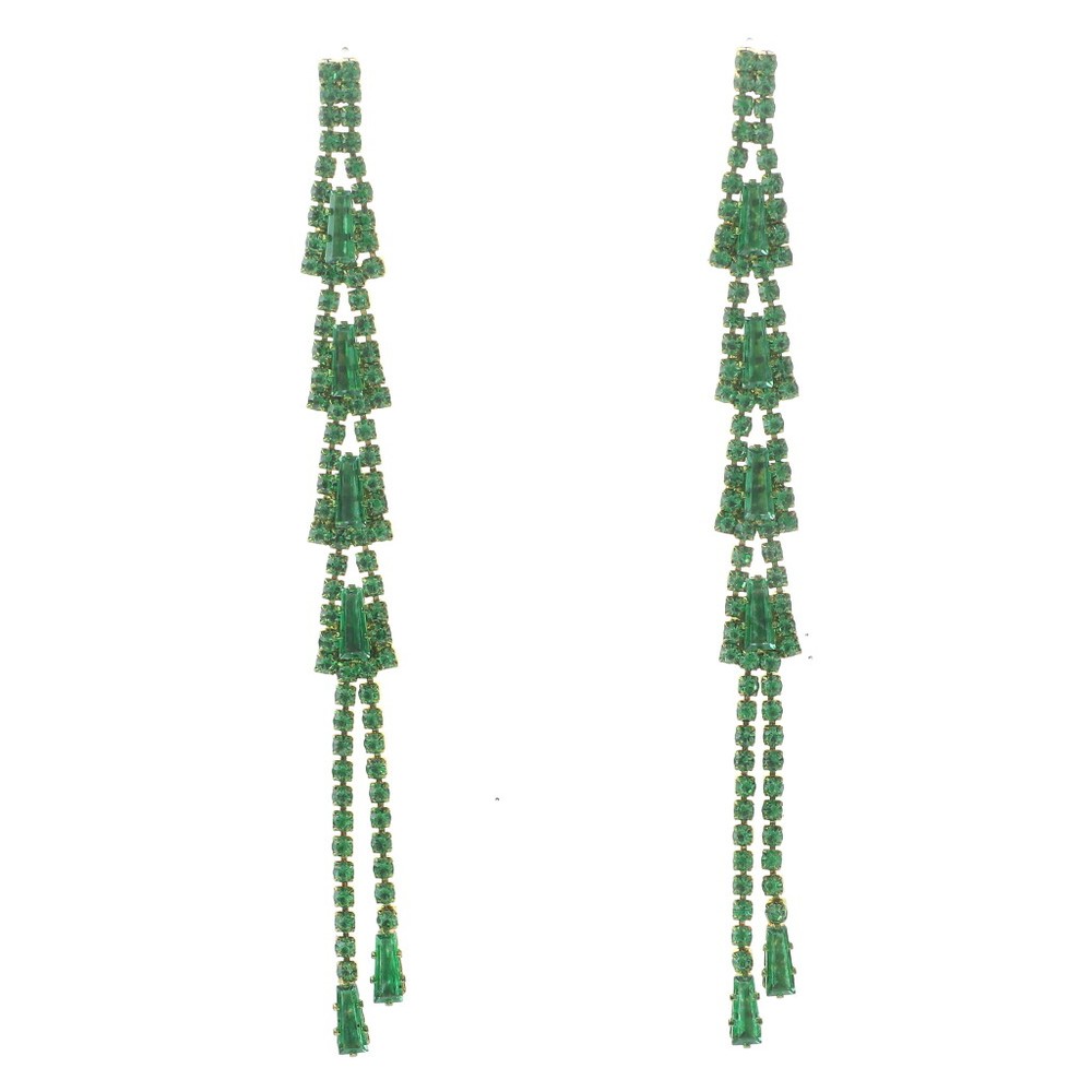 Gold Tone Metal Rhinestone Dangle Post Earrings ESE1867-GRN