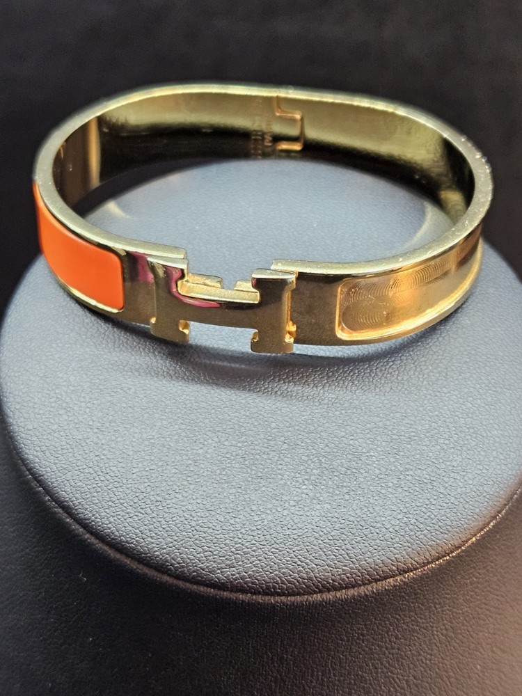 Vintage Gold Tone Hermes Paris Clic H Orange Bracelet No Serial Number  