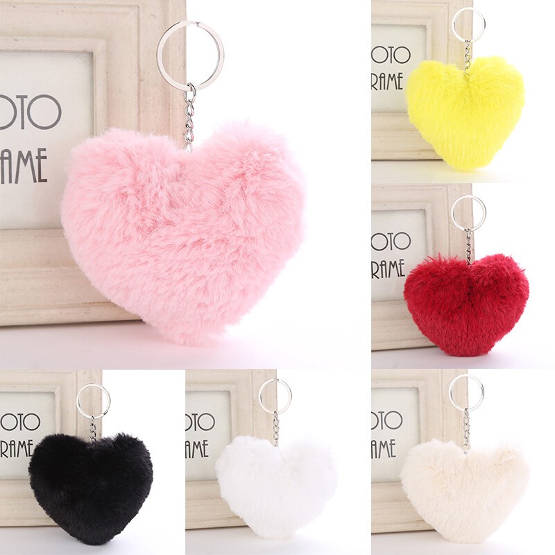 Adorable Fluffy Heart Keychain for Keys Car Handbag Gift