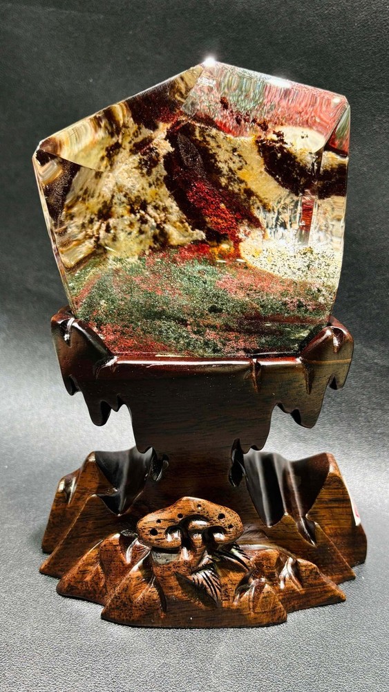 4.26LB Natural Crystal Ghost Quartz Healing Mineral Specimen Home Decor + Stand