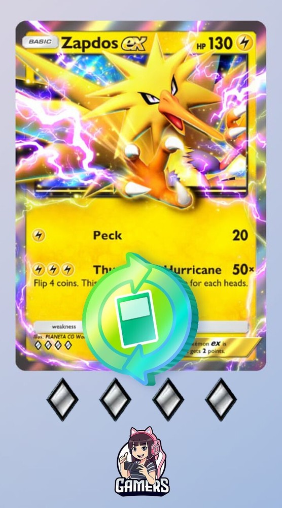 ✨Pokemon TCG Pocket ✨ ZAPDOS EX ✨ Trading Card  (♢♢♢♢) ✨Language ENGLISH ✨