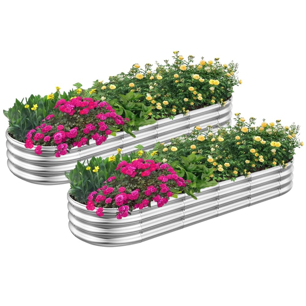 2pcs 7x2x1FT Raised Garden Beds Outdoor Kit, Galvanized Oval Planter Box, Met...