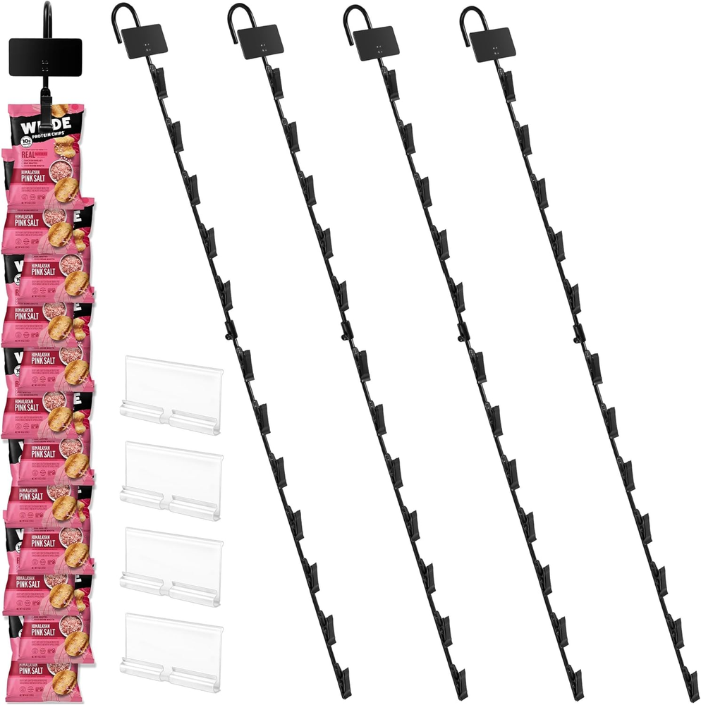 32-Inch Hanging Chip Display Rack with Merchandise Strips and Hooks