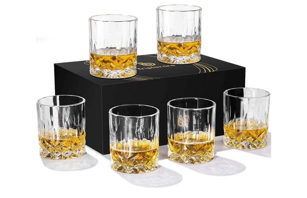 Set of 6 Old-Fashioned Whiskey Glasses - 11oz Rocks Glasses for Scotch & Rum