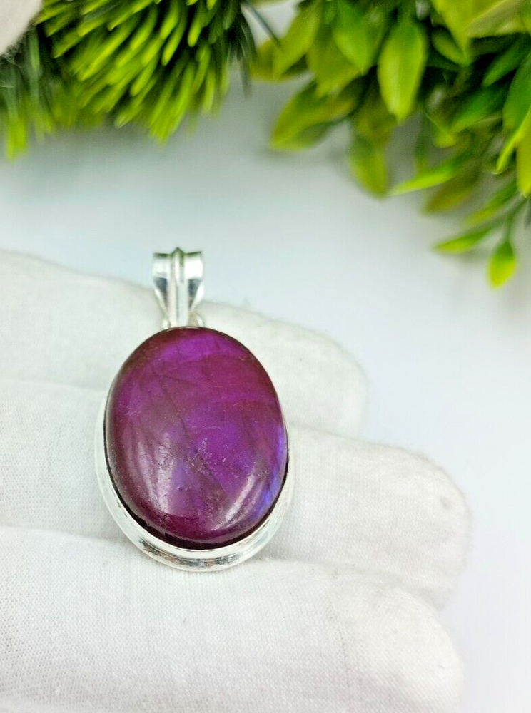 Natural Purple Labradorite Pendant in 925 Sterling Silver Locket Jewelry