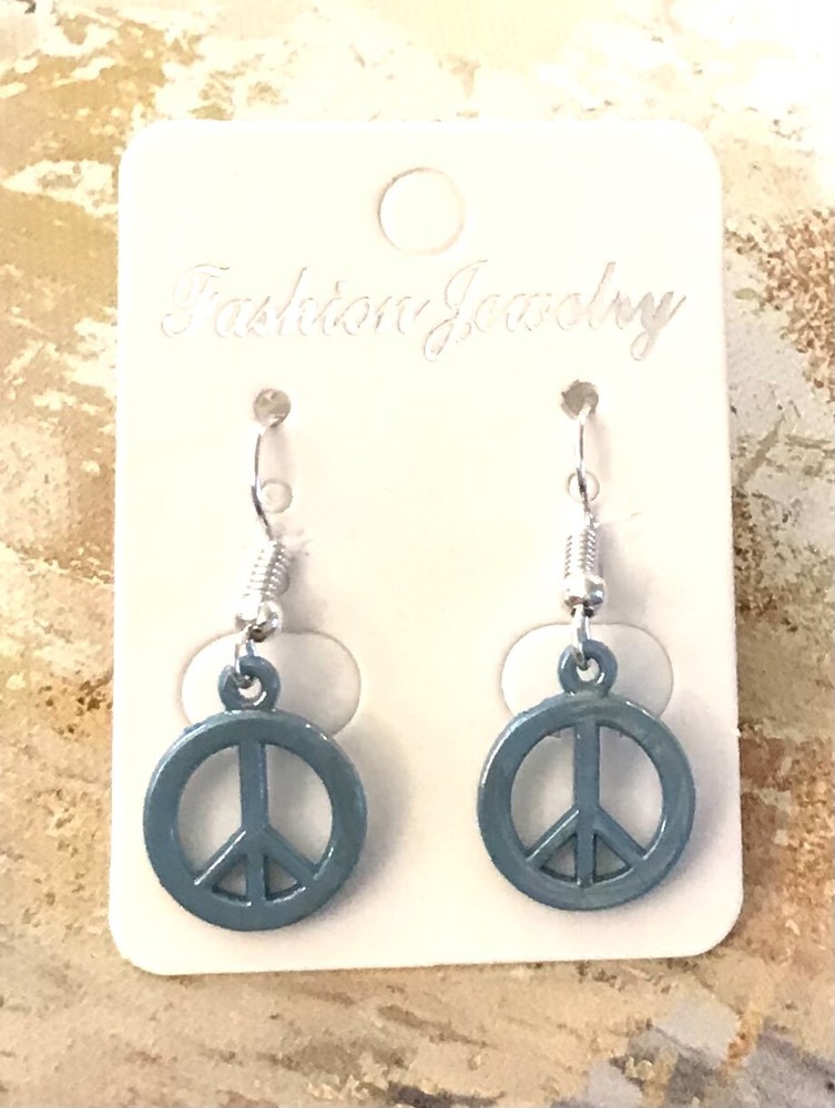 BACK TO SCHOOL BLUE COLOR OIL SPILL PEACE SIGN WOMEN'S GIRLS EARRINGS-image