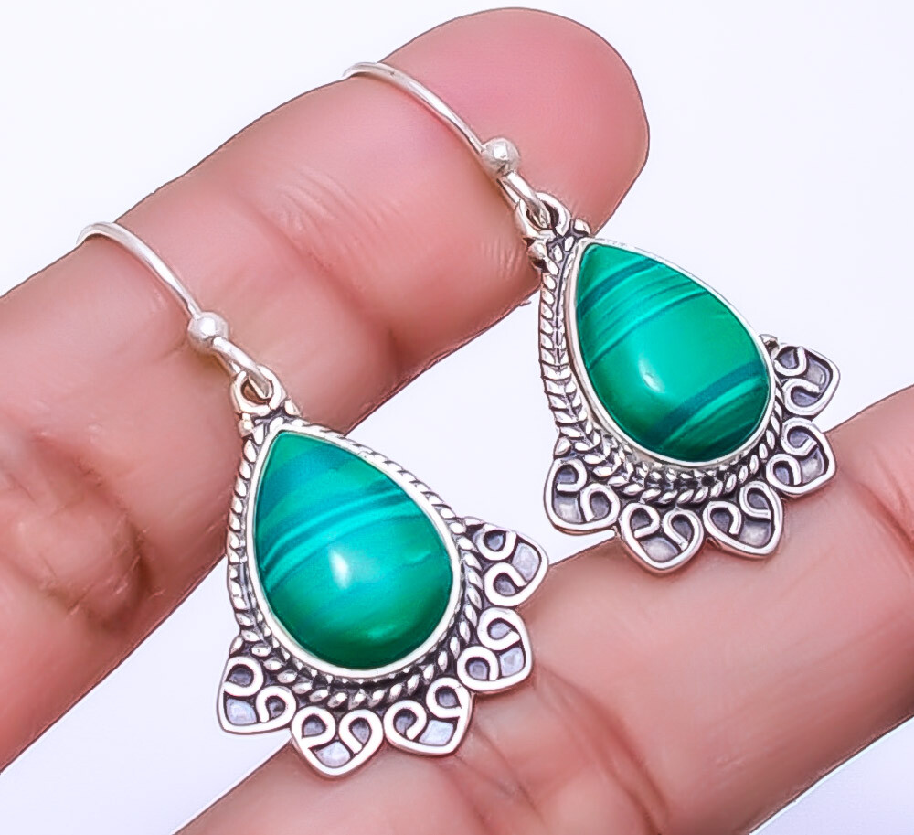 Malachite 925 Sterling Silver Bali Earring 1.56