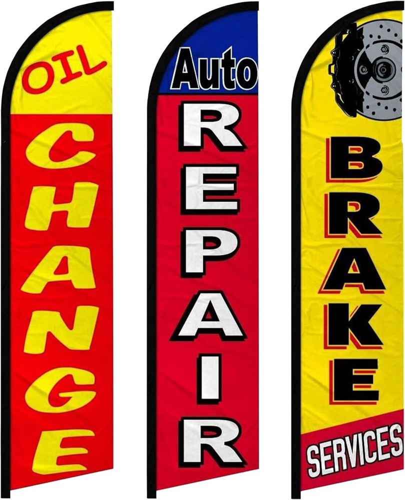 Oil Change Auto Repair Brake Services Full Curve Windless Swooper Flag Pack of 3