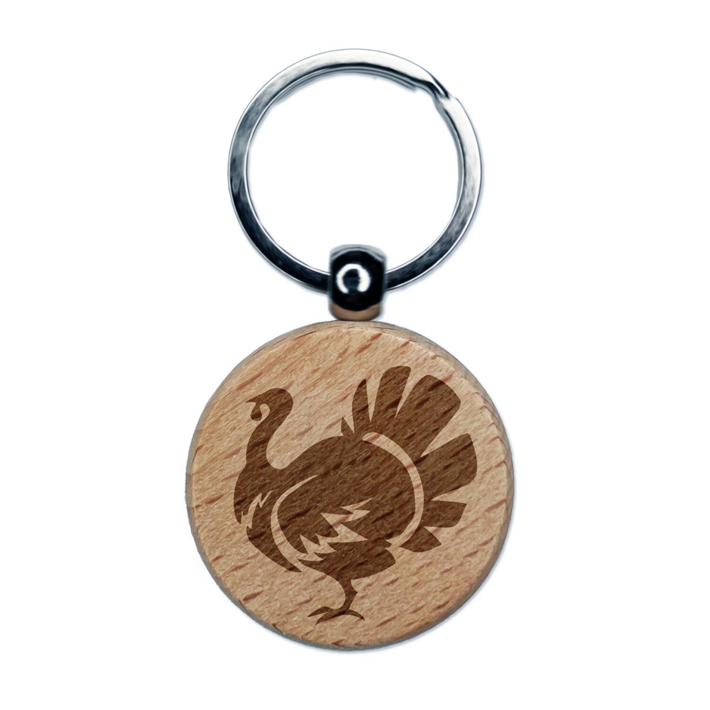 Turkey Shaped Thanksgiving Wood Keychain with Engraved Design