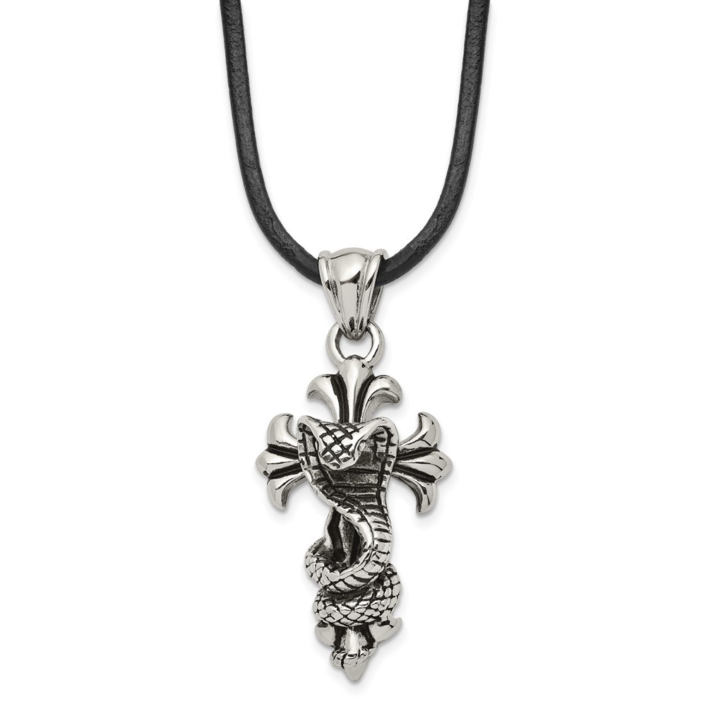 Stainless Steel Polished Snake Cross Pendant Necklace with 20